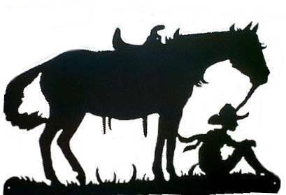 Cowboy & Horse Taking Break Western Metal Art