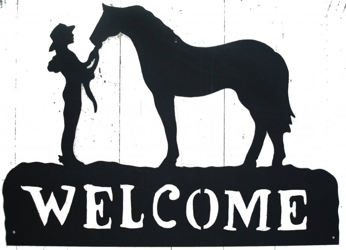 Cowgirl & Horse Western Welcome Sign Metal Art