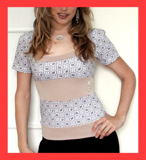 PAPAYA Bucolic little Prairie Top with Puff Sleeves, Vintage Buttons and Waistband - Small to Medium