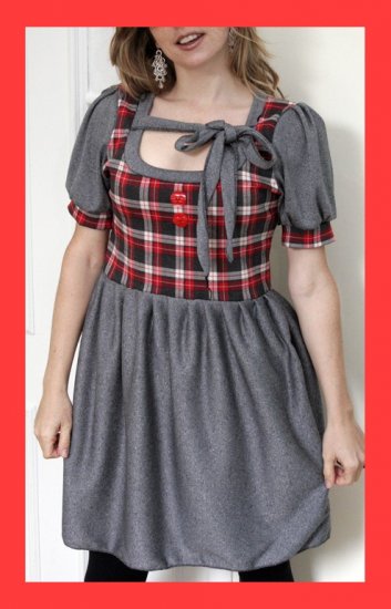 PAPAYA Cute Plaid Dress with Puff Sleeves, Ties and Vintage Buttons