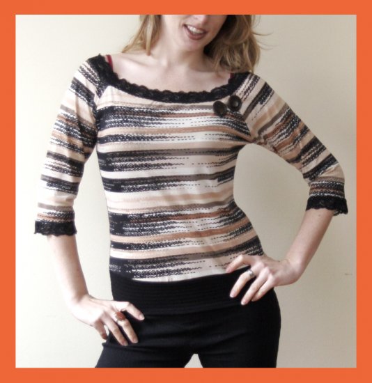 PAPAYA Laced Offshoulder Top with Big Vintage Buttons- Large to XLarge