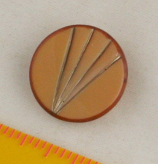 Tan Glass Art Deco Style Button VINTAGE Silver Gilt 7/8 Inches