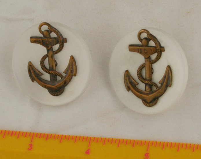 Brass Anchor Overlay Plastic & Metal VINTAGE BUTTON 1-7/16 Inch