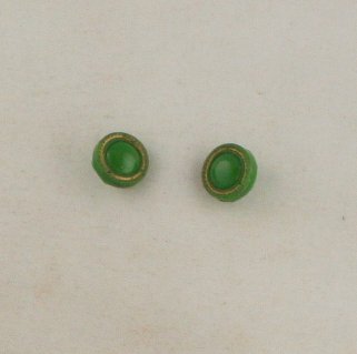 "Green Gilt Glass" GLASS 2 Buttons VINTAGE BUTTON 3/8 Inch