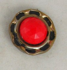 Enameled Aluminum/Red Glass-VINTAGE BUTTON-7/8 In