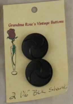 Card Buttons Grandma Rose's VINTAGE BUTTON Black Swirl 1-1/16 In