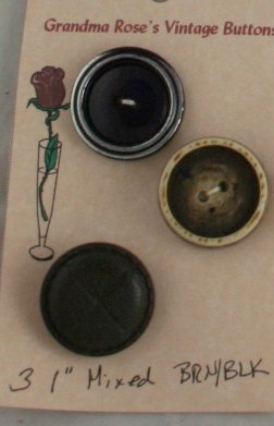 Card Buttons Grandma Rose's VINTAGE BUTTON Brown/Black 1 In