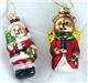 1990s 2 Figural Teddy Bear Santa&Angel GLASS ORNAMENTS