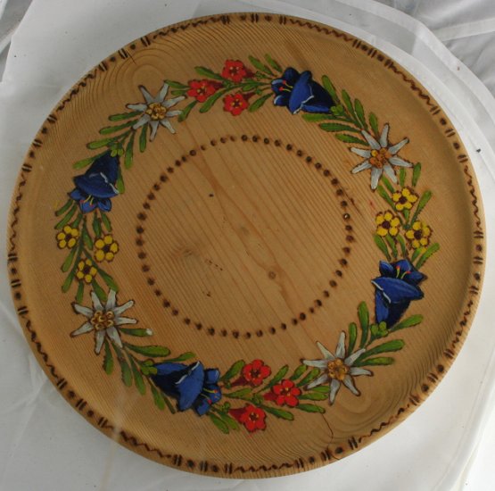 Hand Painted & Woodburned Wood Plate-Floral-Bluebells+