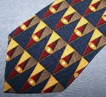 Bill Blass Black Label Silk Tie Necktie Triangles Blue Red Gold C125 ~
