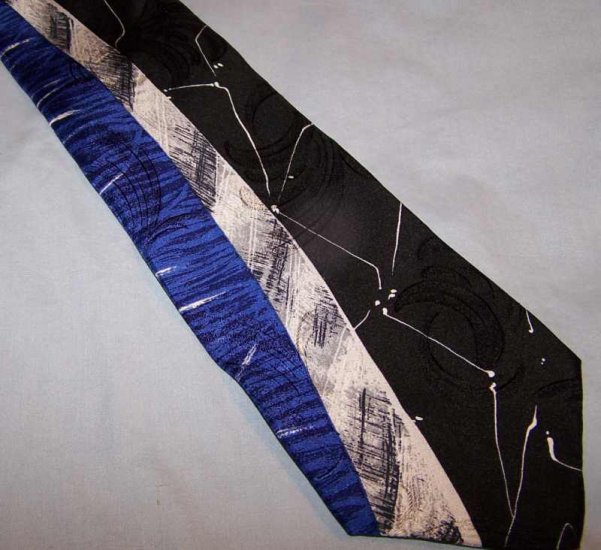 Cerruti CXIII Artsy Bold Power Blue Black Silk Tie Necktie C191 ~