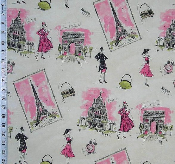 Waverly TRES CHIC Pink Black Eiffel Tower Paris Drapery Upholstery Fabric 54"