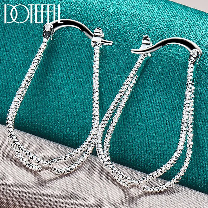 DOTEFFIL 925 Sterling Silver Double Line Cross Hoop Earring For Woman