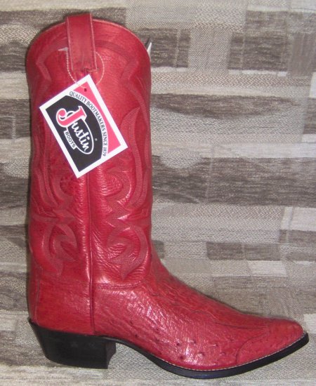 JUSTIN Antique Red Smooth Ostrich NEW Cowboy Boot 12 EE FREE SHIPPING