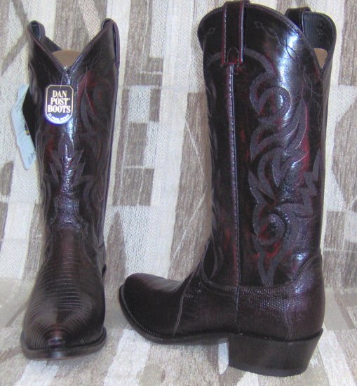 DAN POST Black Cherry LIZARD NEW Cowboy Boots Men's 8 EW Free Shipping