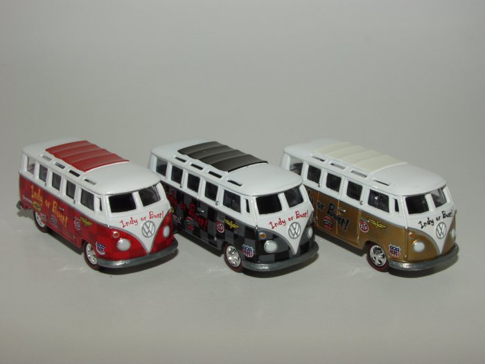 Johnny Lightning Liberty Promo JL '66 VW Ragtop Bus Indy or Bust 3 Car Set 1/64 Scale Loose