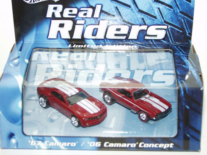 Hot Wheels Real Riders Camaro 2 Car Set Red With White Stripes