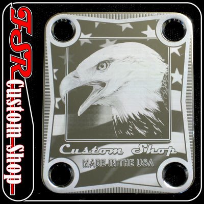 (C0016) CHROME USA EAGLE FLAG NECK PLATE fits 4bolt body/neck