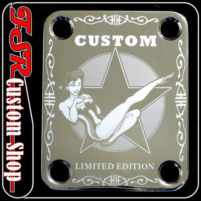 (C0020) CHROME CUSTOM LIMITED EDITION PIN-UP GUITAR NECK PLATE