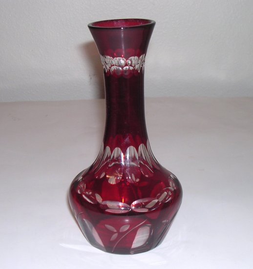 Vintage Ruby Red Cut To Clear Bohemian Czechoslovakian Glass Bud Vase