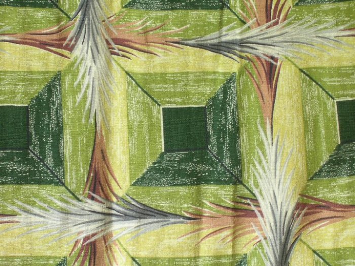 Large Genuine 1950's Vintage Bark Cloth Fabric Curtain Panels Deco Feathers Barkcloth