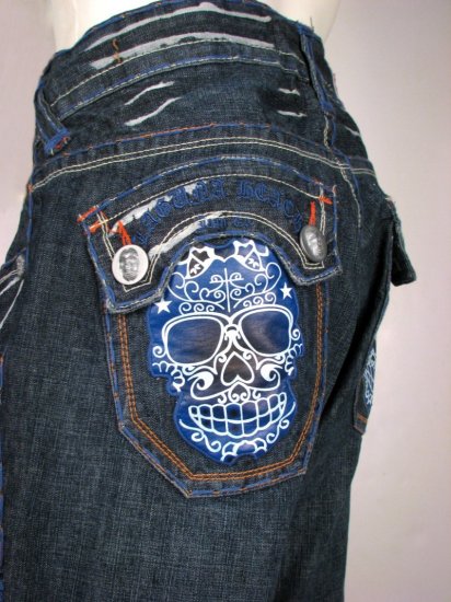 LAGUNA BEACH JEANS Huntington Beach Indigo w/Blue SKULL Patch & Key Chain 42 x 34