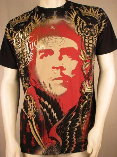CHRISTIAN AUDIGIER Black w/ Gold Foil 'EL CHE' Rhinestone T Shirt S Small