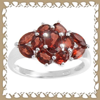 Beautiful Genuine Garnet Cluster Ring Sz 7
