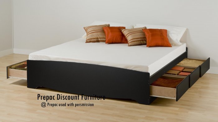 KING PLATFORM BED WITH 6 DRAWER STORAGE IN BLACK COLOR BY PREPAC
