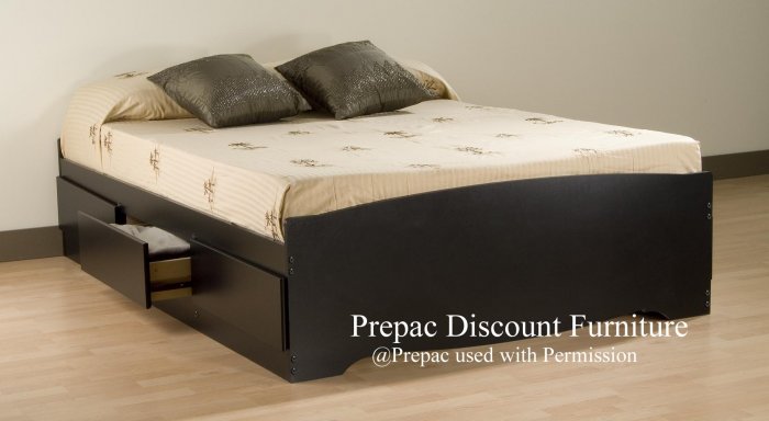 QUEEN PLATFORM BED WITH 6 DRAWER STORAGE IN BLACK COLOR PREPAC
