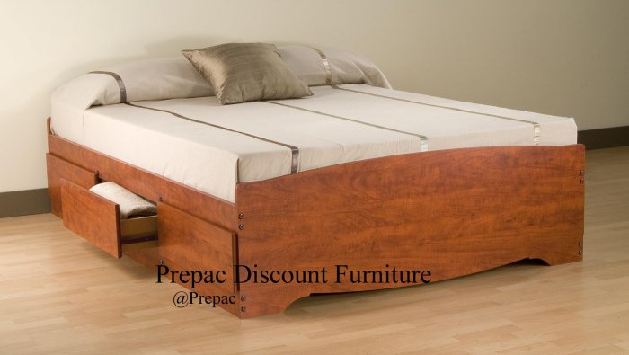 QUEEN PLATFORM BED WITH 6 DRAWER STORAGE IN CHERRY COLOR BY PREPAC