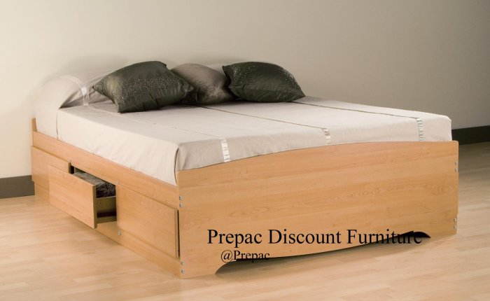 QUEEN PLATFORM BED WITH 6 DRAWER STORAGE IN MAPLE COLOR BY PREPAC