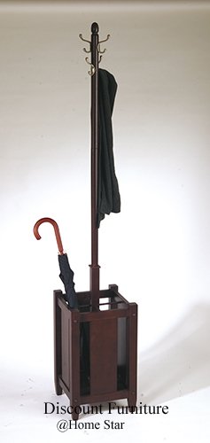 SOLID WOOD ESPRESSO COAT RACK WITH UMBRELLA STAND HALL FURNITURE