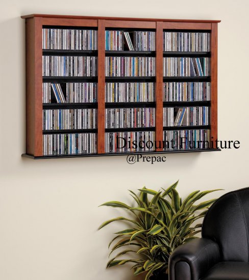 TRIPLE CD, DVD, VHS MEDIA CHERRY FLOATING/HANGING WALL STORAGEBY PREPAC