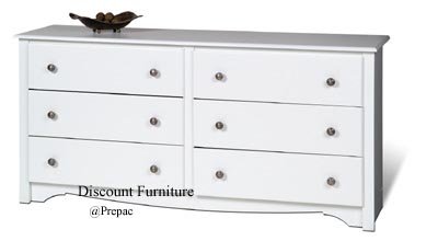 6 DRAWER WHITE DRESSER BY PREPAC