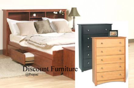 FULL MATES BEDROOM SET BED, HEADBOARD, 5 CHEST DRAWERS BY PREPAC