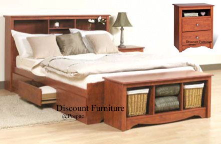 CHERRY QUEEN MATES BEDROOM SET- HDBOARD, BED, 2 NIGHTST, BENCH BY PREPAC