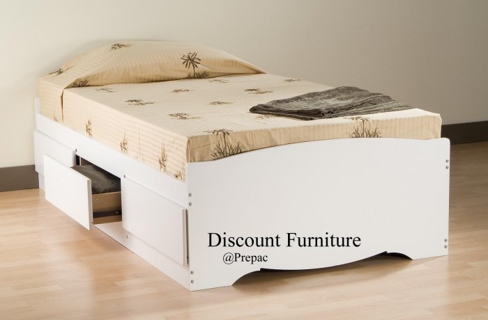 WHITE TWIN PLATFORM BED WITH 3 DRAWER STORAGE