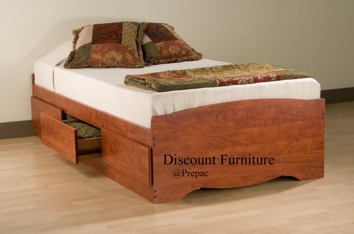 CHERRY TWIN PLATFORM BED WITH 3 DRAWER STORAGE