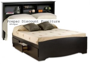 BLACK QUEEN MATES BEDROOM SUITE - HEADBOARD & BED