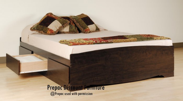 TALL ESPRESSO QUEEN PLATFORM BED W/12 DRAWER STORAGE