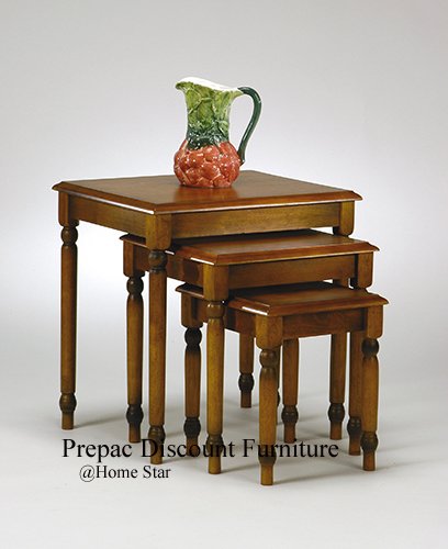 SOLID WOOD SET 3 NESTING TABLES BURNISHED CHERRY