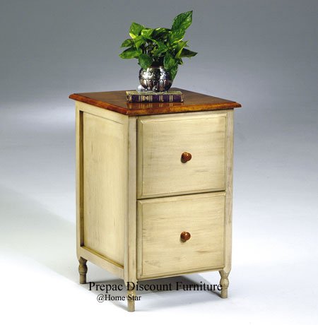 SOLID WOOD 2 DRAWER FILE CABINET IN ANTIQUE WHITE WASH FINISH COUNTRY COTTAGE COLLECTION