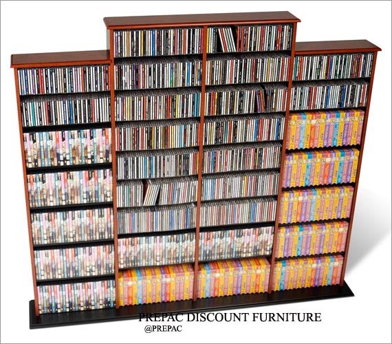 CHERRY QUAD CD/DVD/VHS MEDIA STORAGE SHELVES RACK UNIT