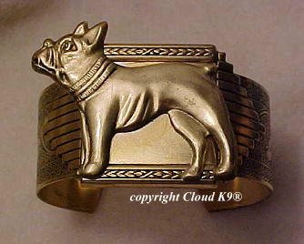 French Bulldog CUFF BRACELET Boston Terrier *Signed* Jewelry