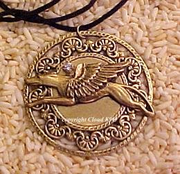 RACE FOR THE MOON Racing Greyhound / Whippet Angel Dog Pendant Necklace with Austrian Crystal