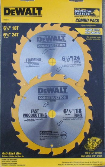 DW9158 Dewalt 18 Tooth 24 Tooth Blade Combo Pack