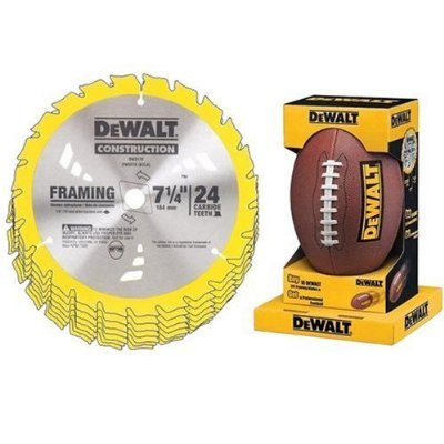 DEWALT DW3578F8 Heavy Duty 10-Pack of 7-1/4-Inch 24 Tooth Framing Blades with FREE DEWALT Football