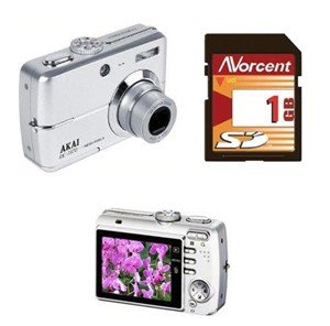 Akai DC7370 7.16 MP 3x Zoom 2.5 LCD Digital Camera and 1GB SD Card
