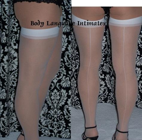 WHITE SHEER STOCKINGS w/BACKSEAMS PLUS SIZE XL-2X